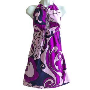 Otaheite Lahaina Hawaiian Vintage 60s Dress Psychedelic Lace Up Halter Polynesia